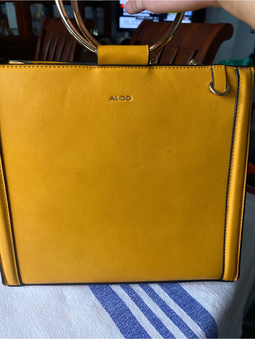 ALDO Mustard Yellow Top-Handle Tote with Gold Rings